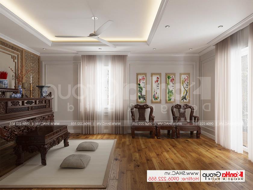 PHòng thờ nghiêm trang trong biệt thự mặt tiền 17m tại Sài Gòn 