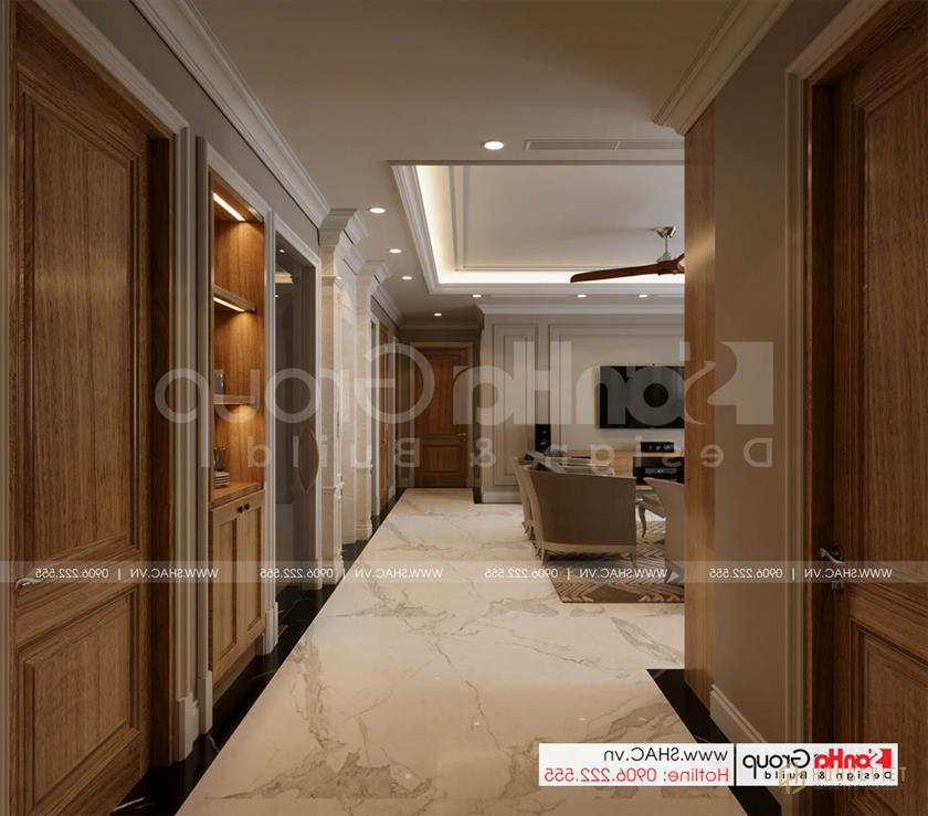 Hành lang phòng sinh hoạt chung của biệt thự 4 tầng tại TP. HCM 