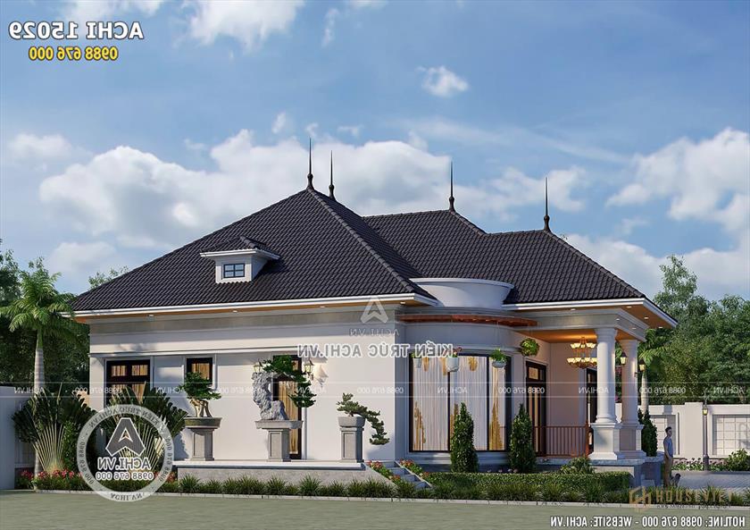 Mẫu nhà vườn 1 tầng mái thái ấn tượng và sang trọng