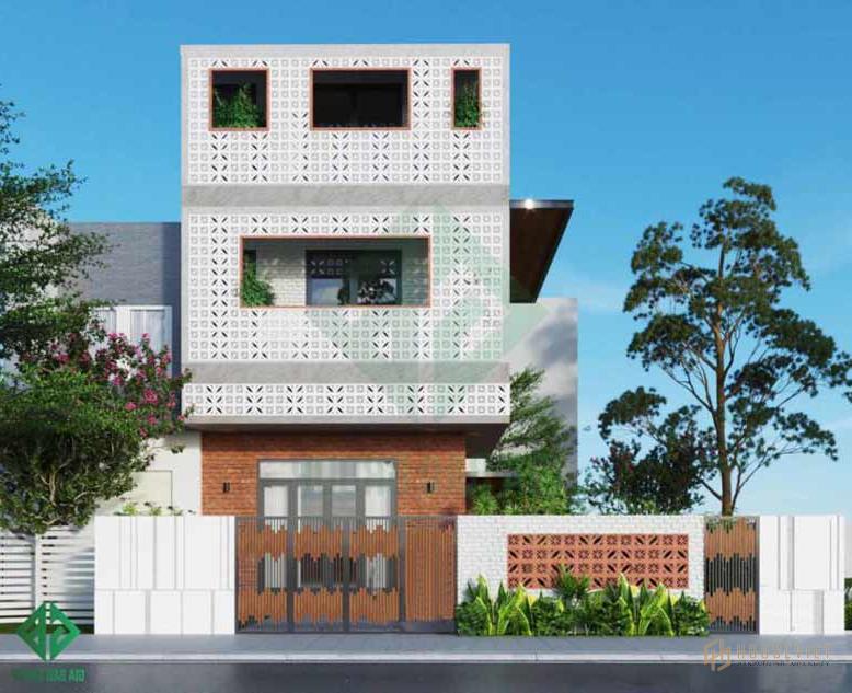 Toàn cảnh mẫu nhà phố 3 tầng hiện đại bằng gạch thông gió ấn tượng