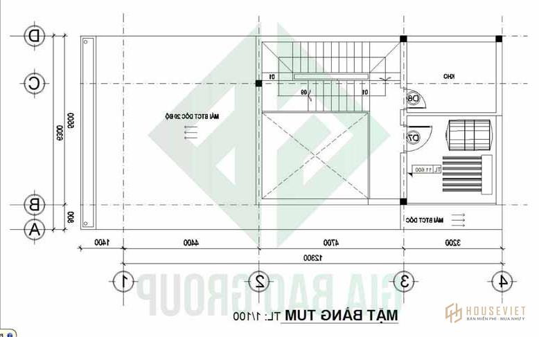 Thiết kế mặt bằng tum của mẫu thiết kế nhà phố 3 tầng