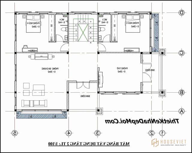 Mặt bằng công năng nhà vườn 2 tầng 150m2