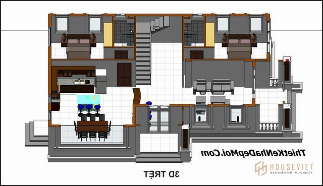 Bản vẽ mặt bằng biệt thự mini 2 tầng 4 phòng ngủ