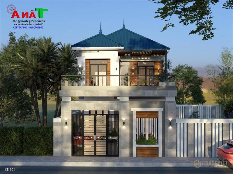 Mẫu nhà 2 tầng mái thái đẹp 7,5 * 14m của chị: D132