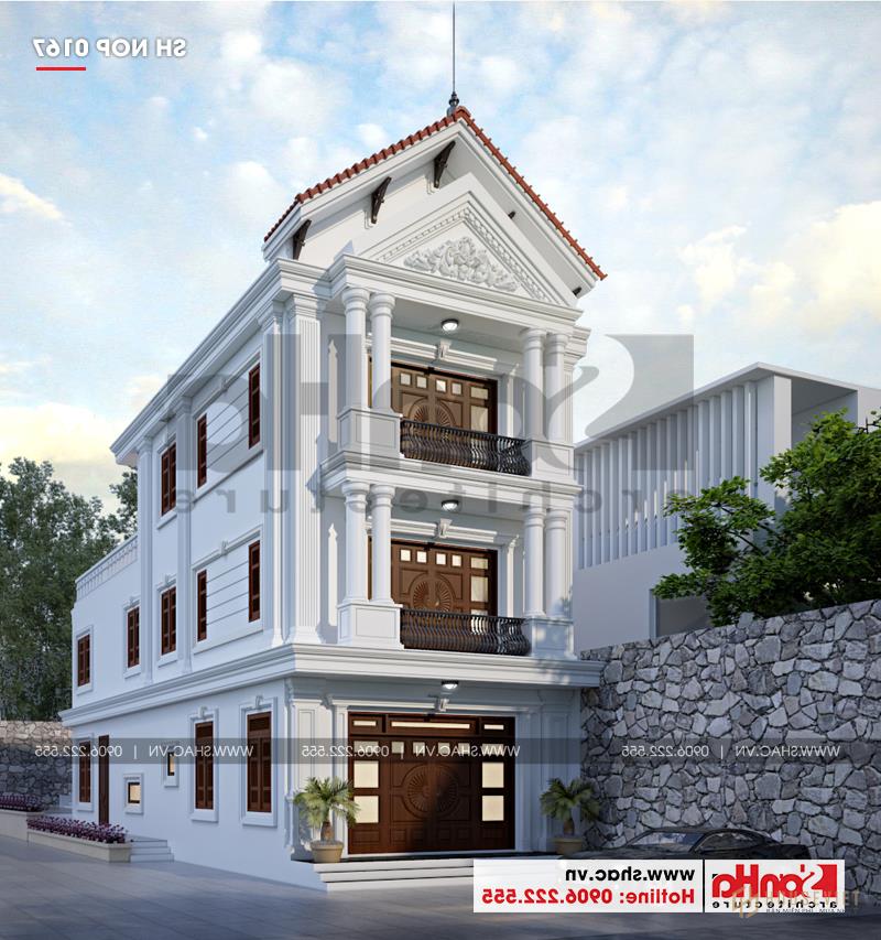 Mặt tiền mẫu nhà ống kiểu pháp đẹp nổi bật với những đường nét duyên dáng, tinh tế 