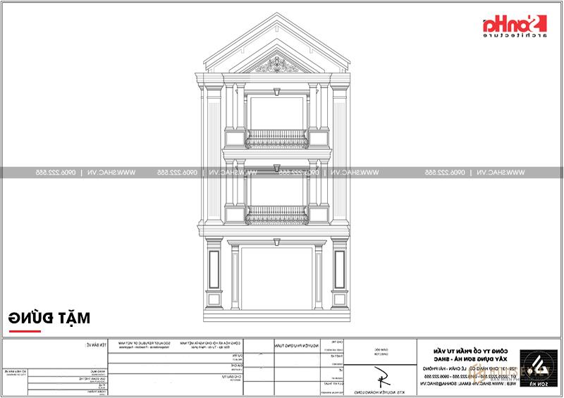 Bản vẽ mặt tiền mẫu nhà ống 3 tầng kiểu Pháp diện tích 125m2 tại Hải Phòng 