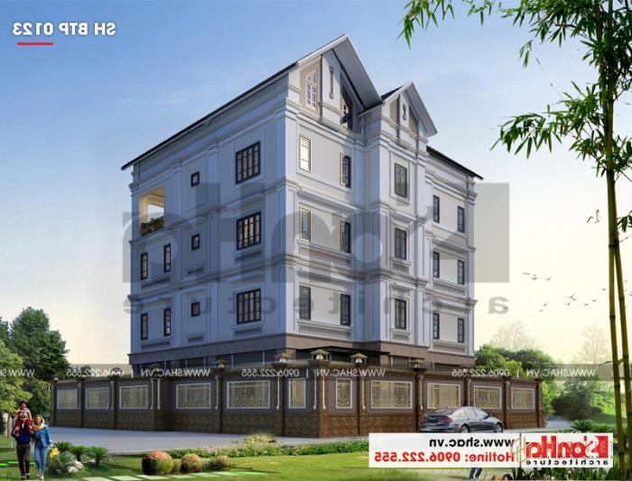 Biệt thự 4 tầng chữ L tân cổ điển diện tích 240m2 tại Hải Phòng - SH BTP 0123 22 Kiến trúc mặt sau và mặt bên của biệt thự 2 tầng tân cổ điển 240m2 cũng rất tinh tế