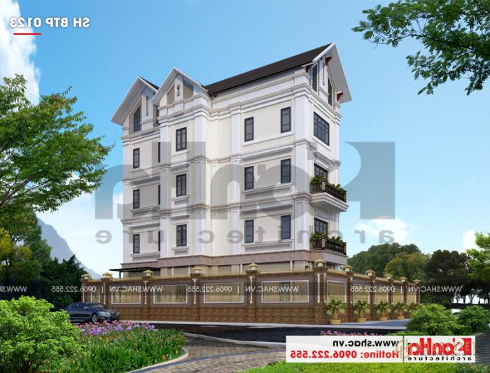 Biệt thự 4 tầng hình chữ L tân cổ điển diện tích 240m2 tại Hải Phòng - SH BTP 0123 23 Màu sắc hợp thời là điểm nhấn nổi bật trong thiết kế biệt thự tân cổ điển