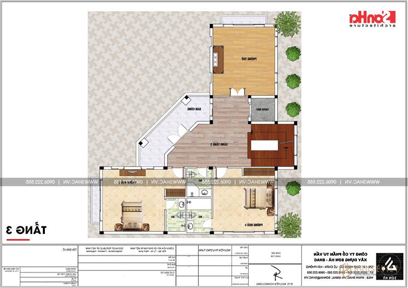 Biệt thự 4 tầng tân cổ điển hình chữ L diện tích 240m2 tại Hải Phòng - SH BTP 0123 36 Mặt bằng công năng tầng 3 của biệt thự 4 tầng mái dốc có sân vườn đẹp