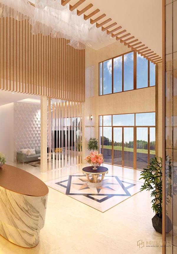 Bố trí nội thất sảnh khách sạn bao gồm lễ tân và các khu vực chung