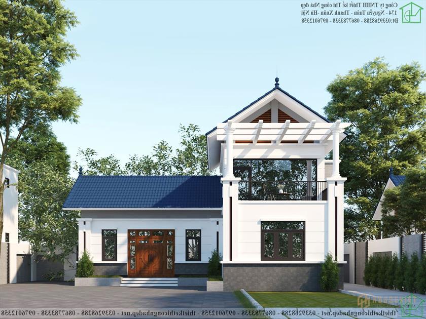 Mẫu thiết kế nhà 2 tầng hình chữ L 80m2 NDBT2T102