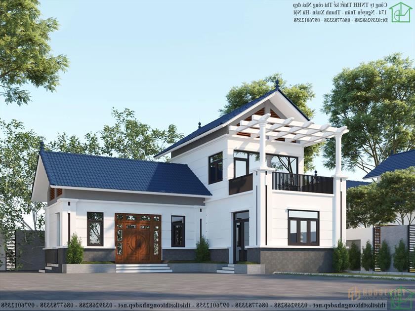 Mẫu nhà 2 tầng hình chữ L đẹp ở nông thôn NDBT2T102