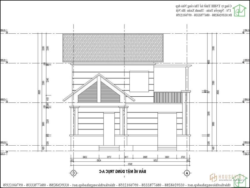 Bản vẽ nhà 2 tầng hình chữ L 80m2 NDBT2T102