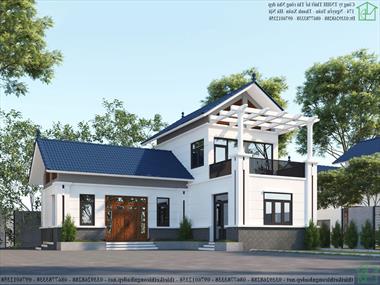 Mẫu thiết kế nhà 2 tầng hình chữ L 80m2 13x10m NDBT2T102 đẹp