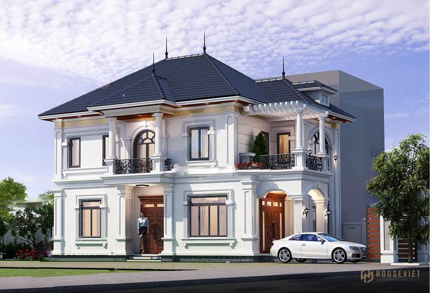 mẫu nhà 2 tầng mặt tiền 8m hiện đại