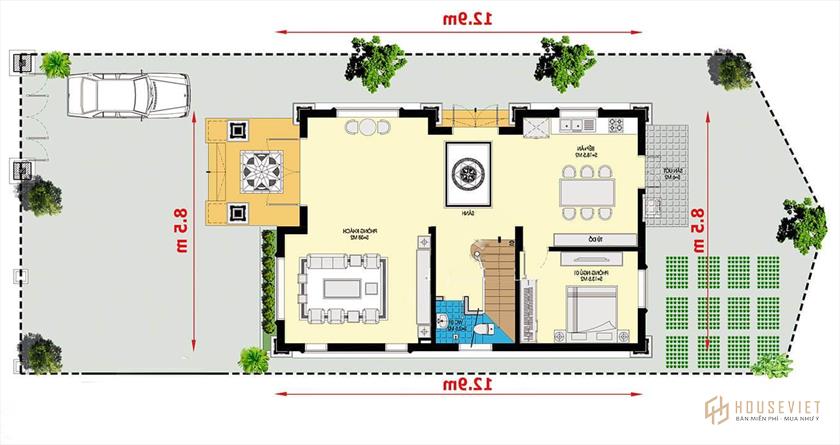 mẫu nhà 2 tầng mặt tiền 8m hiện đại