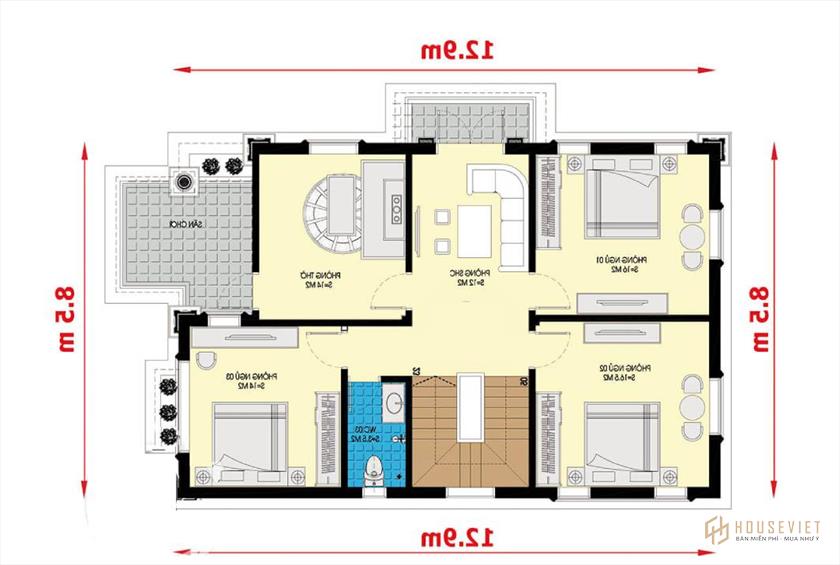 mẫu nhà 2 tầng mặt tiền 8m hiện đại