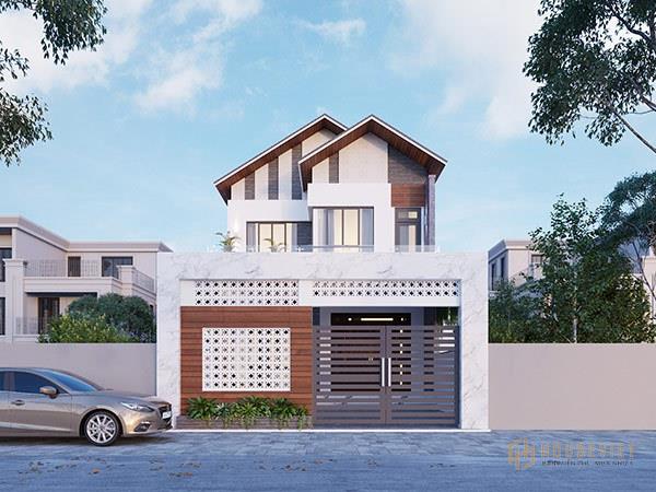 mẫu nhà 2 tầng mặt tiền 8m hiện đại