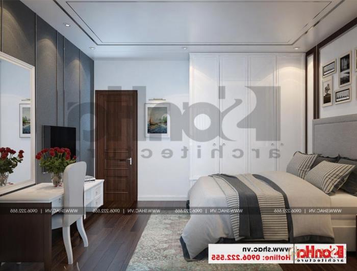 Mẫu nhà ống hiện đại 4 tầng 4,9x14,7m tại Hải Phòng có gara ô tô trong nhà– SH NOD 0187 53 Không gian phòng ngủ hiện đại, ấm cúng và lãng mạn được vợ chồng chị Thu vô cùng hài lòng và đánh giá cao