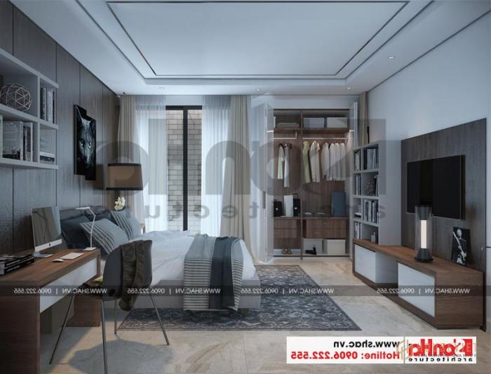 Mẫu nhà ống hiện đại 4 tầng 4,9x14,7m tại Hải Phòng có gara ô tô trong nhà– SH NOD 0187 57 Căn phòng được thiết kế khoa học đáp ứng nhu cầu học tập, nghỉ ngơi