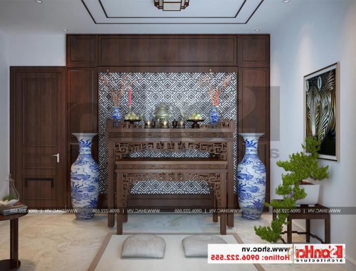 Mẫu nhà ống hiện đại 4 tầng 4,9x14,7m tại Hải Phòng có gara ô tô trong nhà– SH NOD 0187 60 Thiết kế mẫu phòng thờ đẹp, đơn giản dễ thi công của nhà ống tại Hải Phòng