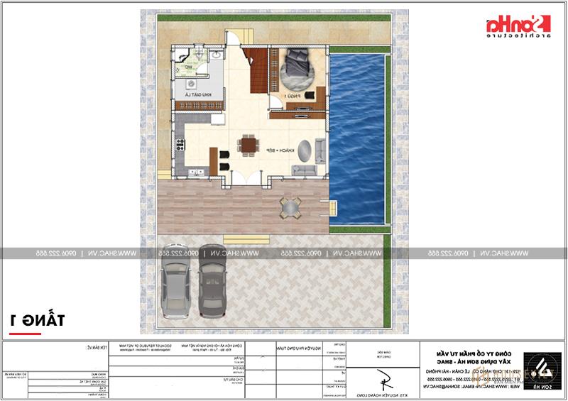 Biệt thự mái thái 2 tầng hiện đại diện tích 180m2 có bể bơi tại Hải Phòng - SH BTD 0066 18 Tầng 1 gồm phòng ngủ và bếp