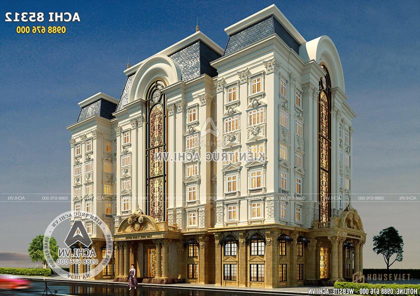 Không gian ngoại thất tòa nhà văn phòng khách sạn kiến ​​trúc tân cổ điển sang trọng
