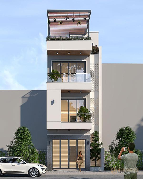 Thiết kế nhà diện tích 60m2 1 tầng 1 tum trang trí cây xanh độc đáo
