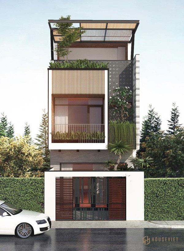 Mẫu thiết kế nhà 3 tầng 5x14m cuốn hút với mặt tiền kiến ​​trúc lạ mắt