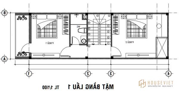 Bản vẽ thiết kế nhà 3 tầng 5x14 mặt tiền bắt mắt