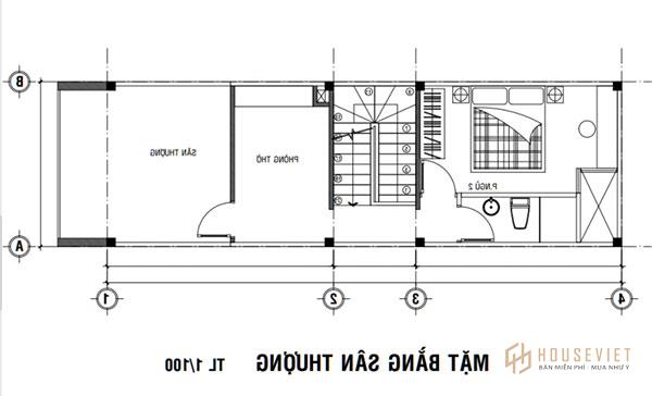 Phối cảnh nhà 3 tầng gồm phòng ngủ và khu sinh hoạt chung