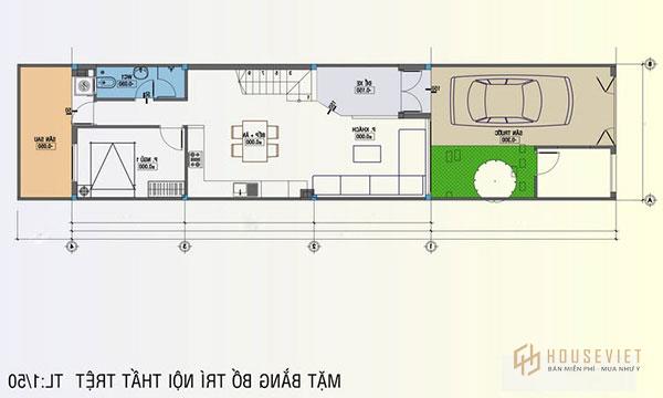 Mẫu thiết kế nhà đẹp 60m2 3 tầng có gara ô tô sân trước bố trí công năng khoa học.