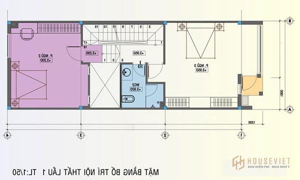 Bản vẽ thiết kế nhà 3 tầng 1 phòng ngủ tầng 2