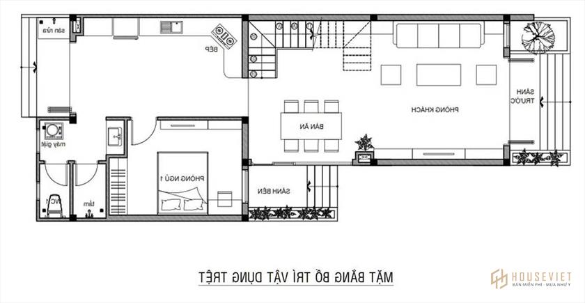 Nhà 2 tầng 3 phòng ngủ mẫu 5x20m