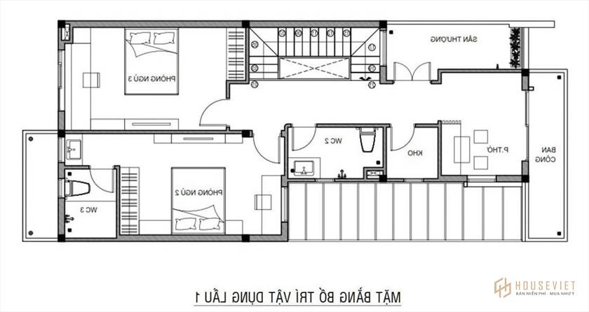 Nhà 2 tầng 3 phòng ngủ mẫu 5x20m