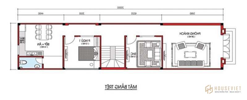 Nhà 2 tầng 3 phòng ngủ mẫu 5x20m