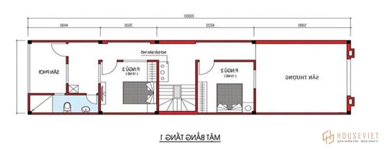 Nhà 2 tầng 3 phòng ngủ mẫu 5x20m