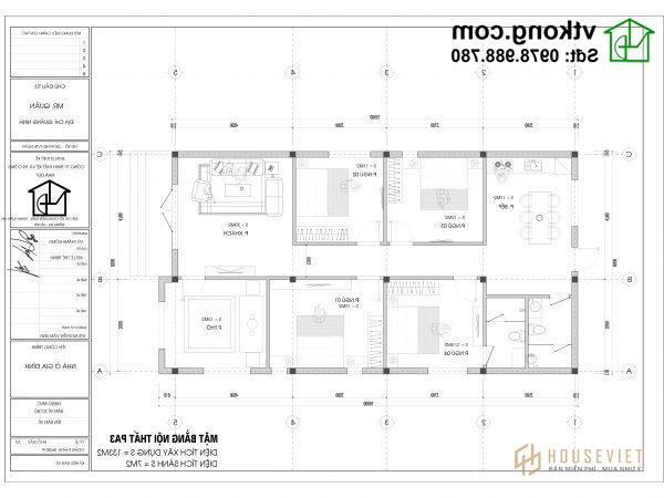 Bản vẽ mặt bằng biệt thự 1 tầng 8x16m