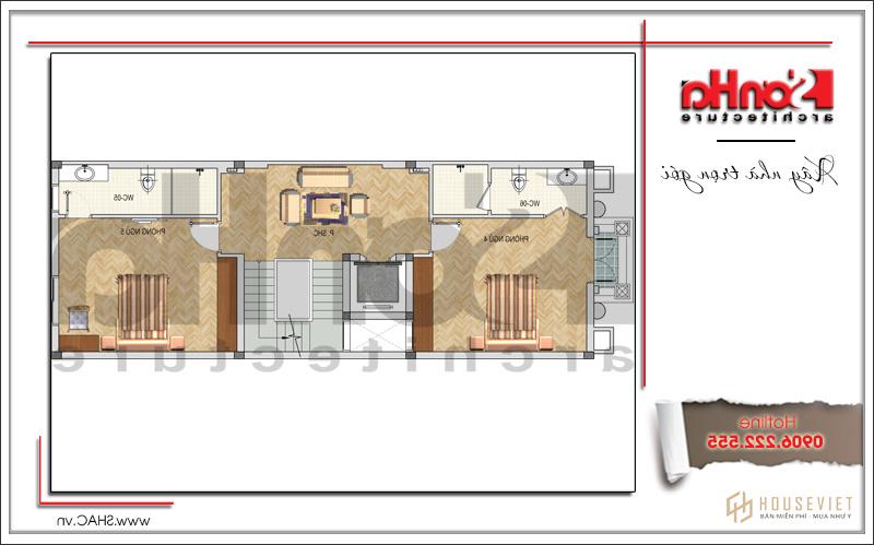 Mặt bằng công năng tầng 4 nhà ống pháp tại Bắc Ninh sh nop 0144