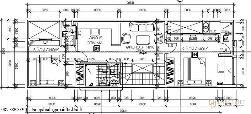 Mặt bằng tầng 2 nhà phố 2 tầng 5x16m diện tích 80m2