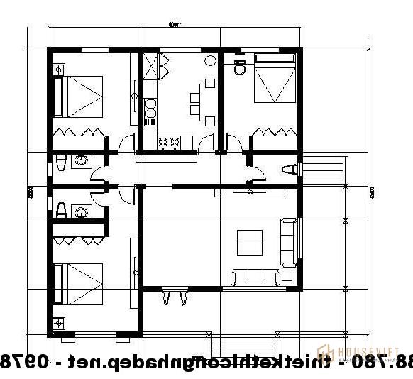 Bản vẽ mặt bằng nhà cấp 4 13x13m