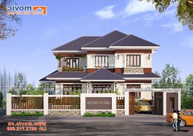 Mẫu biệt thự nhà vườn 2 tầng mái thái hiện đại - MV1811