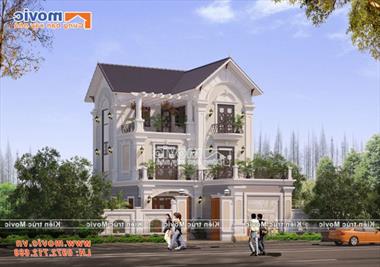 Biệt thự 3 tầng hình chữ L hiện đại, sôi động - MB18340