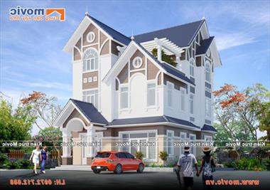 Mẫu nhà 3 tầng hiện đại mái thái đẹp thơ mộng - MV1543