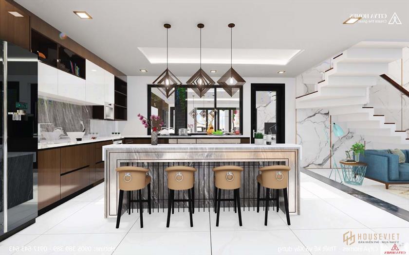 Không gian bếp ấn tượng bởi quầy bar