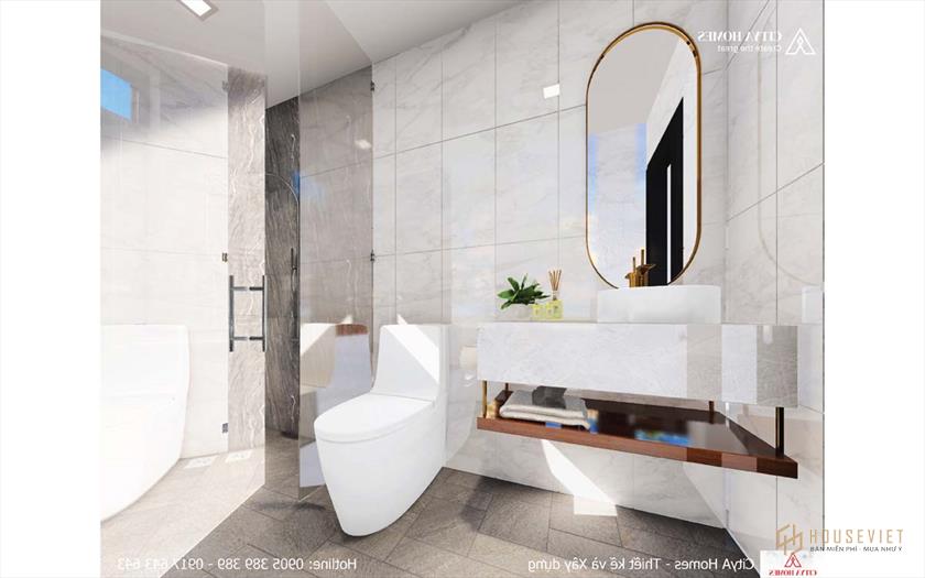 Phòng tắm được sử dụng gam màu trắng sáng