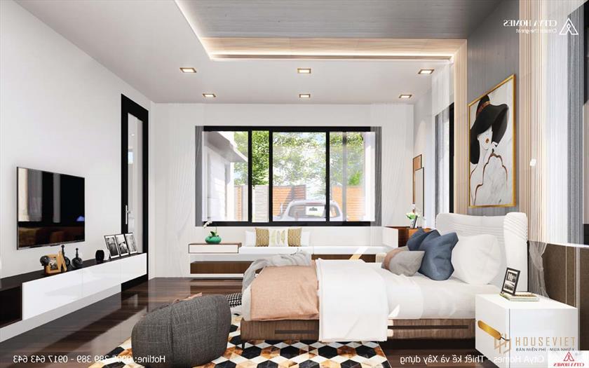 Phòng ngủ có cửa sổ lấy sáng cho cả căn phòng.