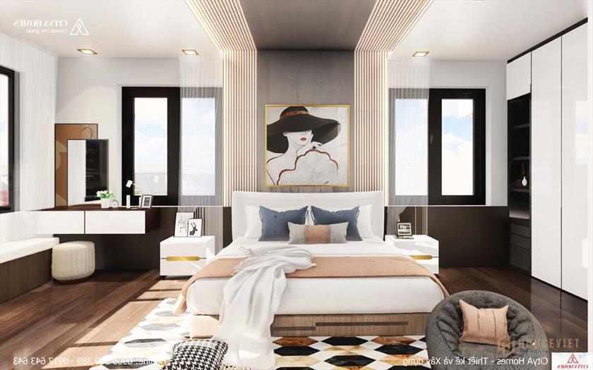 Mẫu phòng ngủ được thiết kế với gam màu nhẹ nhàng phù hợp với các chị em phụ nữ