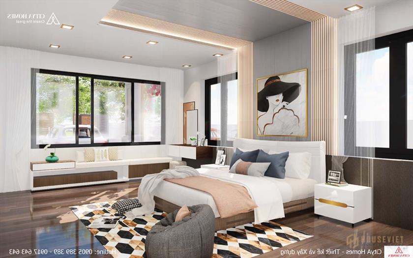 Phòng ngủ được thiết kế với gam màu nhẹ nhàng tinh tế