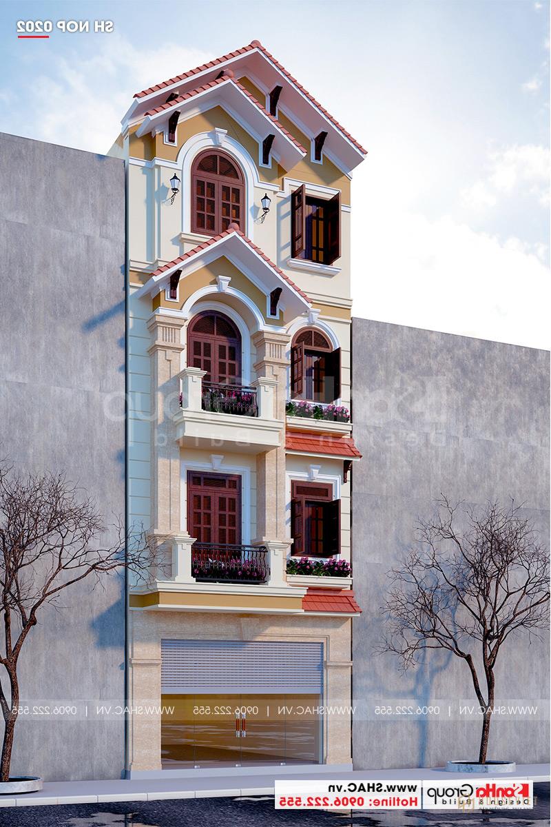 Mẫu nhà ống đẹp kiến trúc tân cổ điển 4 tầng mặt tiền 5m tại Hải Phòng - SH NOP 0202 18 Nhà phố tân cổ điển mặt tiền 5m được trang trí với những đường nét hài hòa.